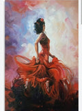 Flamenca de espaldas con vestido rojo al viento