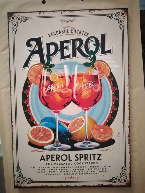 Cartel vintage Aperol Spritz impreso sobre madera 19x28 cm
