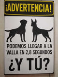 Cartel gracioso advertencia perros podemos llegar a la valla en 2,8 segundos litografía madera 19x28 cm