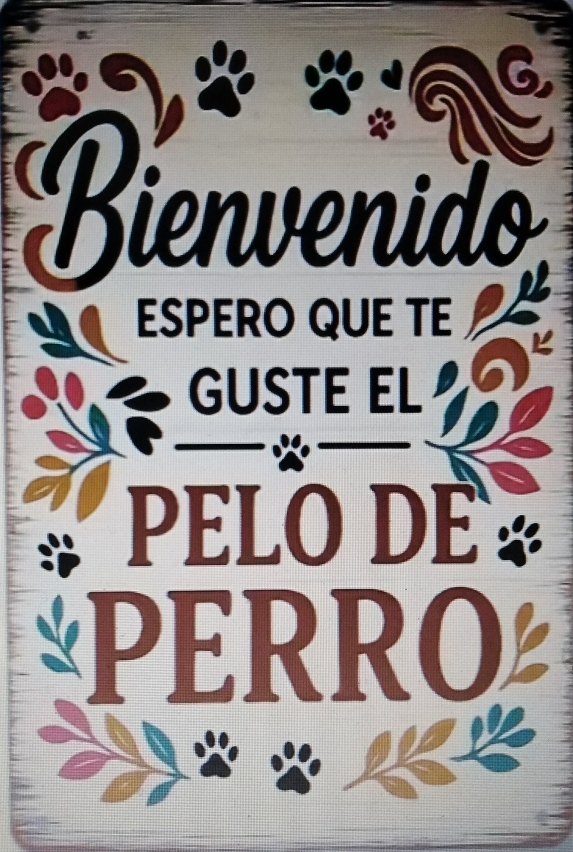 Cuadro gracioso bienvenido espero que te guste el pelo de perro litografía madera 19x28 cm