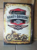 Cuadro de madera litografía vintage Genuine Harley-Davidson Motor Cycles con moto clásica dorada