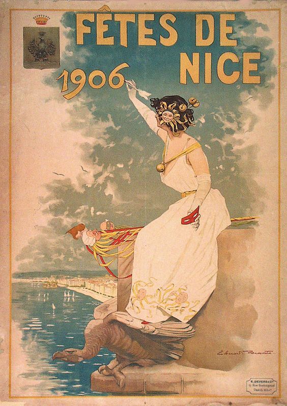 Cartel vintage Fetes de Nice 1906 Belle Epoque impreso sobre madera 19x28 cm